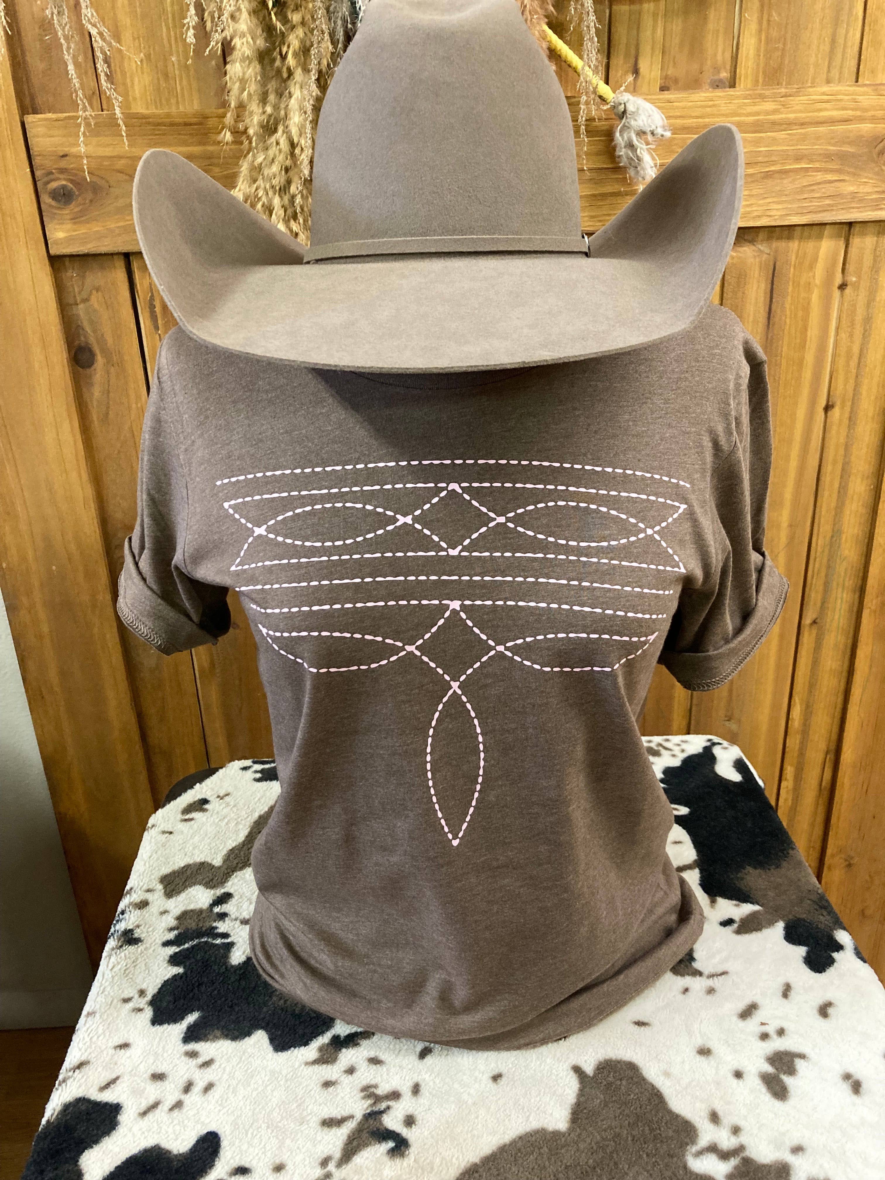 Ranch Girl Gear – wholesale T-shirt (graphic) – women's – Brown & Pink Bootstitch Western Graphic T-Shirt