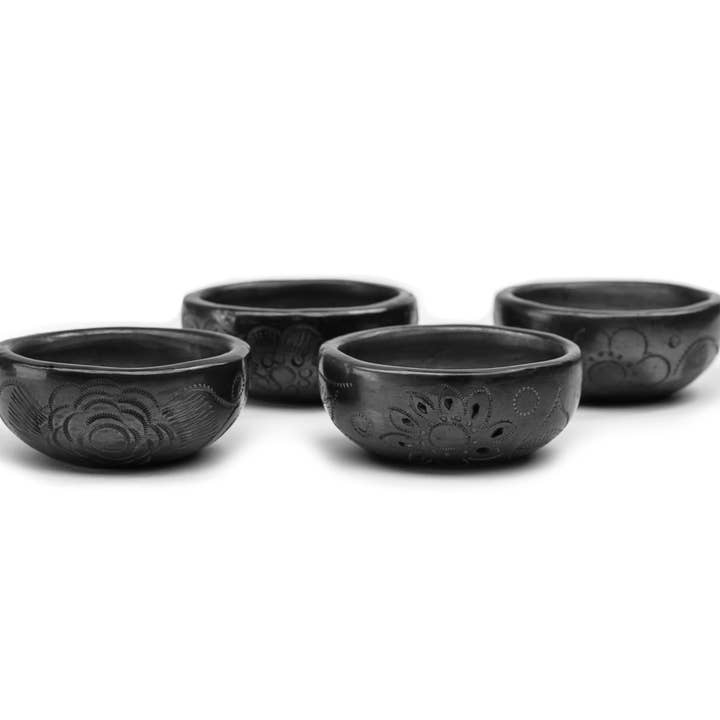 MEXTEQUIL - Wholesale Shot Glass - Black Clay Mexican Shot Glasses - Set of 4 - 2 Oz Mezcal Cup