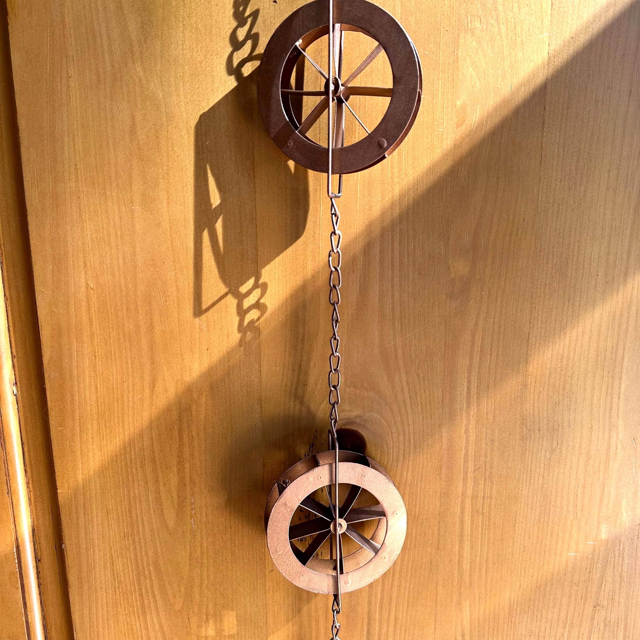 Zeckos - Wholesale Outdoor Ornament/Decor - 78-Inch Metal Rain Chain with 6 Water Wheels & Weighted Bell9