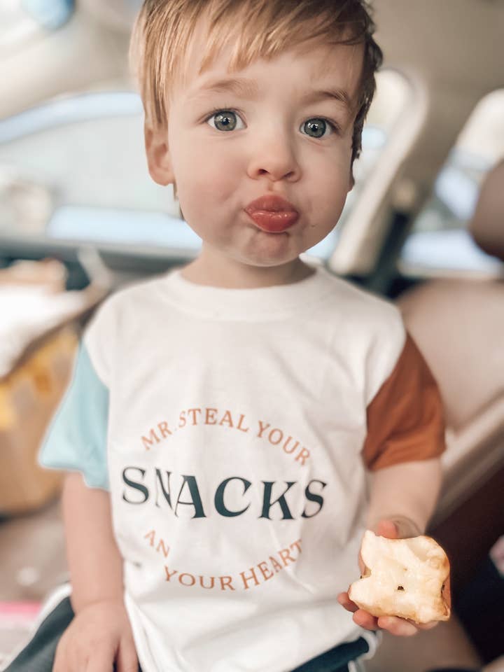 Mr. Steal Your Snacks and Your Heart T-Shirt für den Großhandel von Melt Children's Clothing