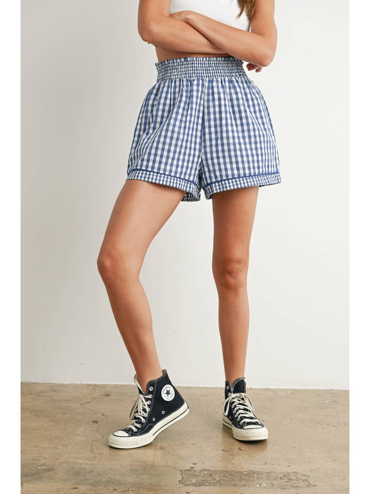 BUTTERMELON - Wholesale Shorts - Women's - Garterized Gingham Shorts - BMP7658