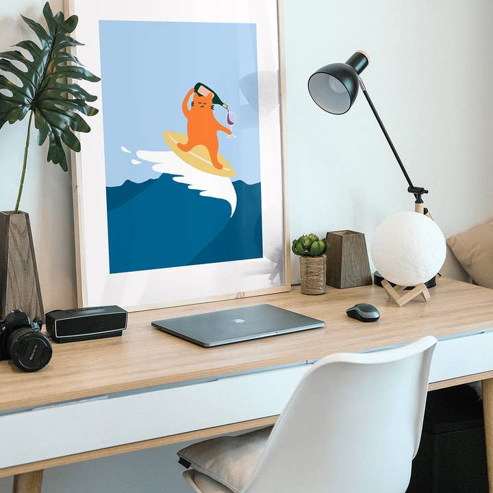 Angela Wan Art - Wholesale Art Print - "Drinking and Surfing" Matted Print1