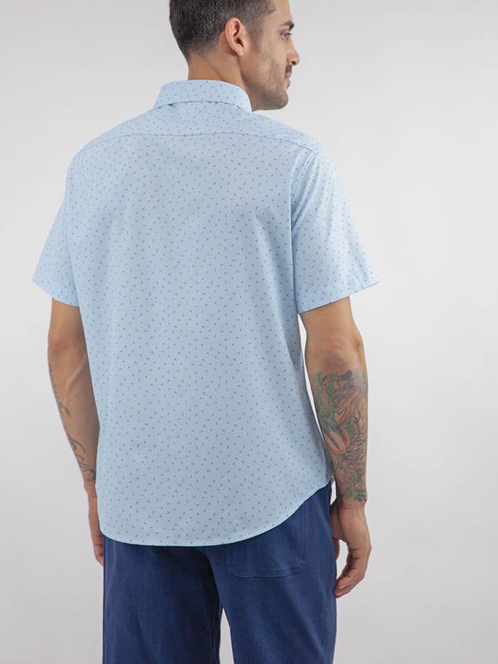 Light Blue Printed Short Sleeve Poly Spandex Shirt for wholesale on Faire
