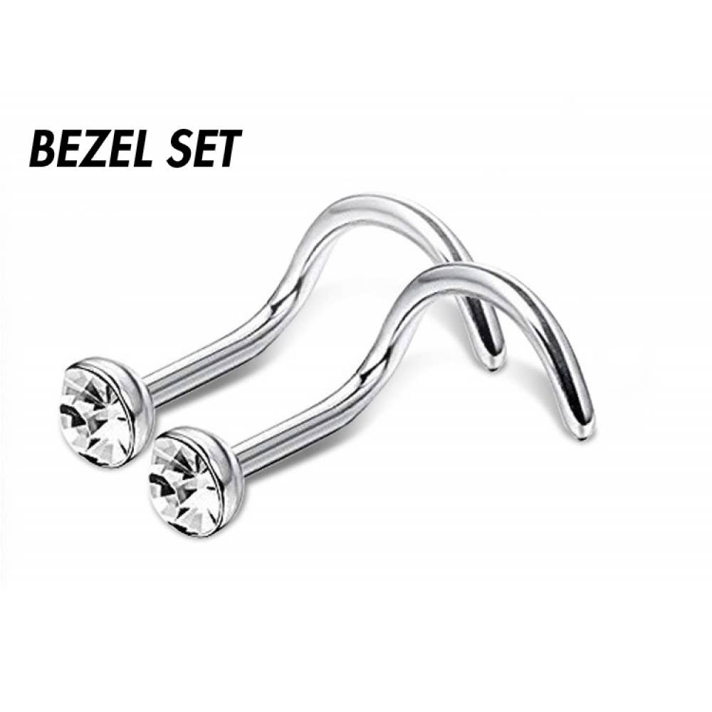 Bodytrend – wholesale Nose ring – CURVE NOSE PINS-BEZEL SET CRYSTAL - SURGICAL STEEL 316L0