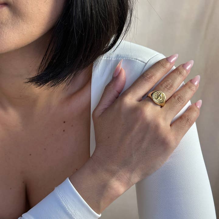 GoldFi - Wholesale Signet Ring - 18k Gold Filled Saint Benedict Signet Ring1
