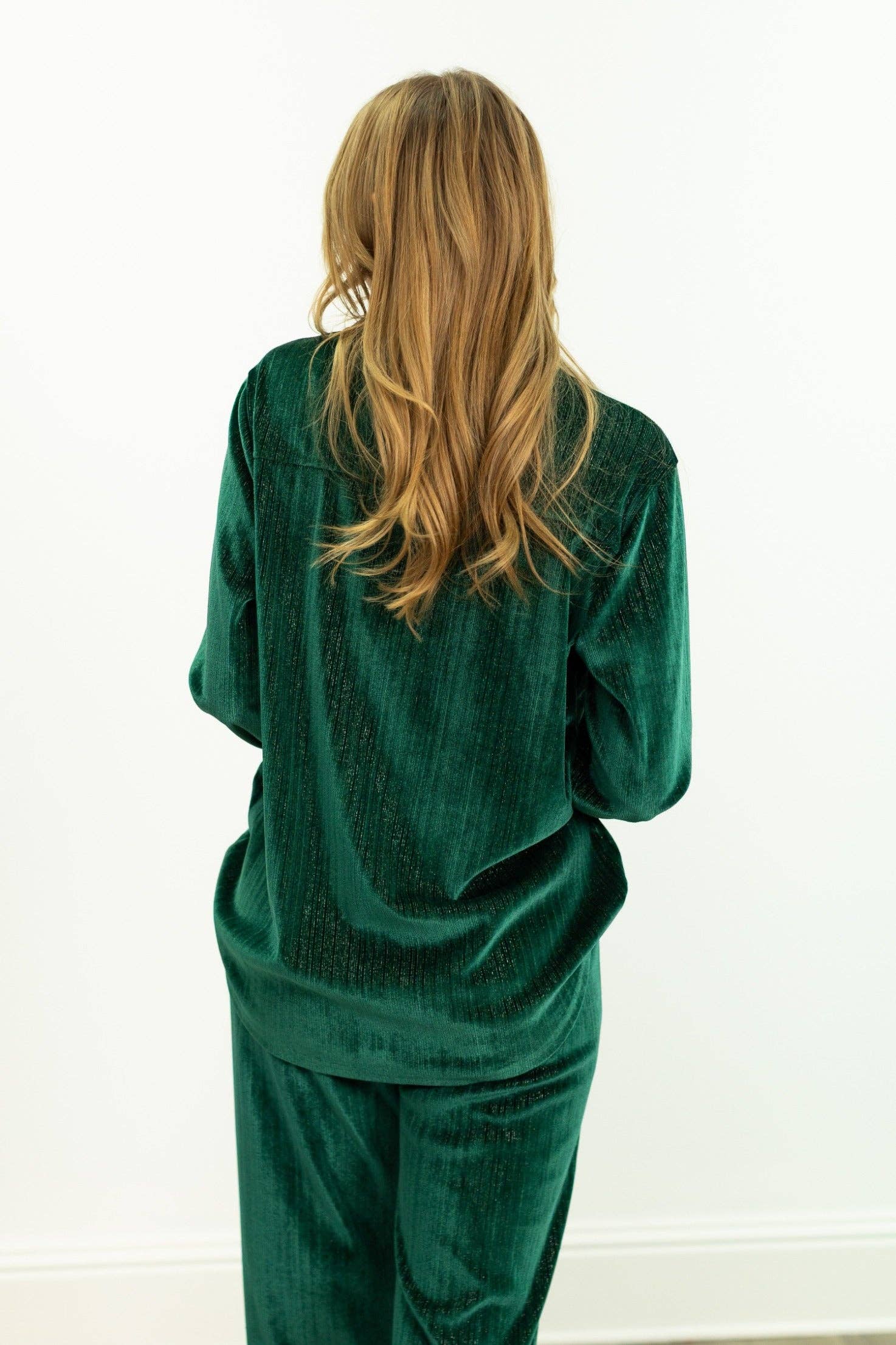 Velvet Button-Up Top, Green for wholesale on Faire9