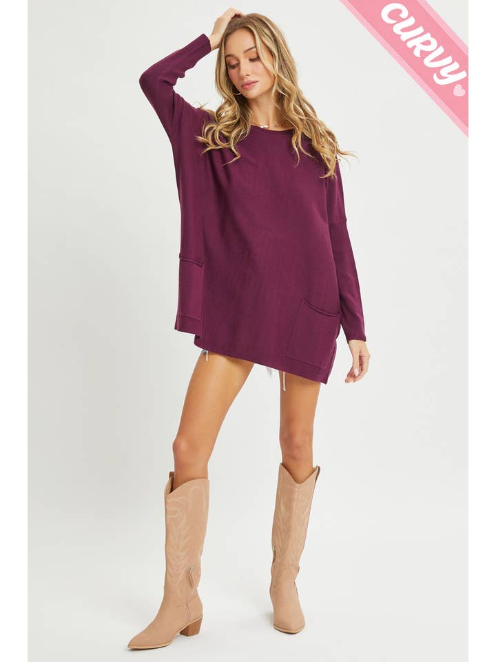 Sweet Lovely by Jen - Wholesale Tunic Sweater - Women's - FRONT POCKET OVERSIZE SWEATER PLUS SIZE35