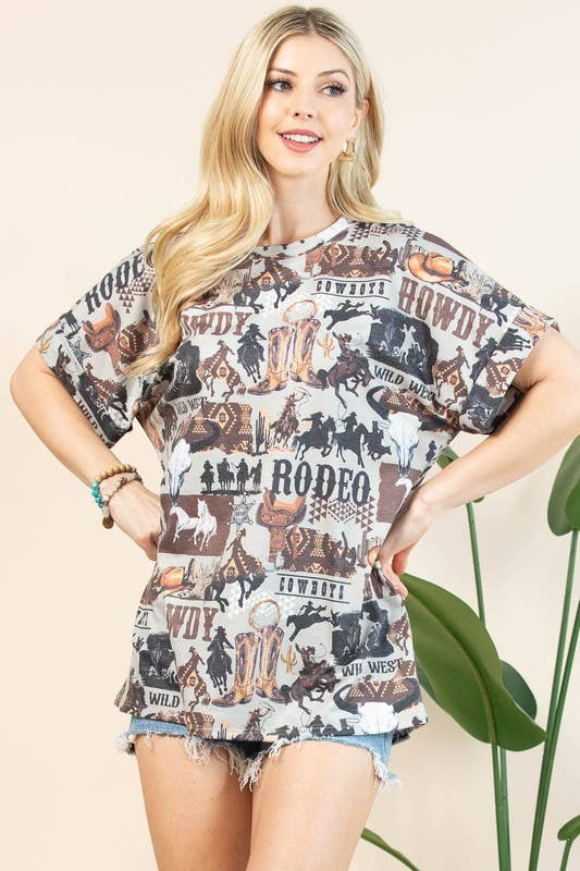 Gris/Marrón AT1291-TOP DE PUNTO AJUSTE RELAJADO CON ESTAMPADO OCCIDENTAL AUDREY de venta al por mayor en Faire9