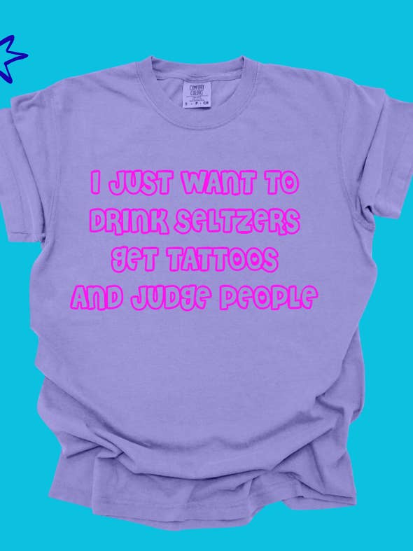 Drik seltzers, få tatoveringer og døm folk t-shirt for engroshandel hos ID Apparel