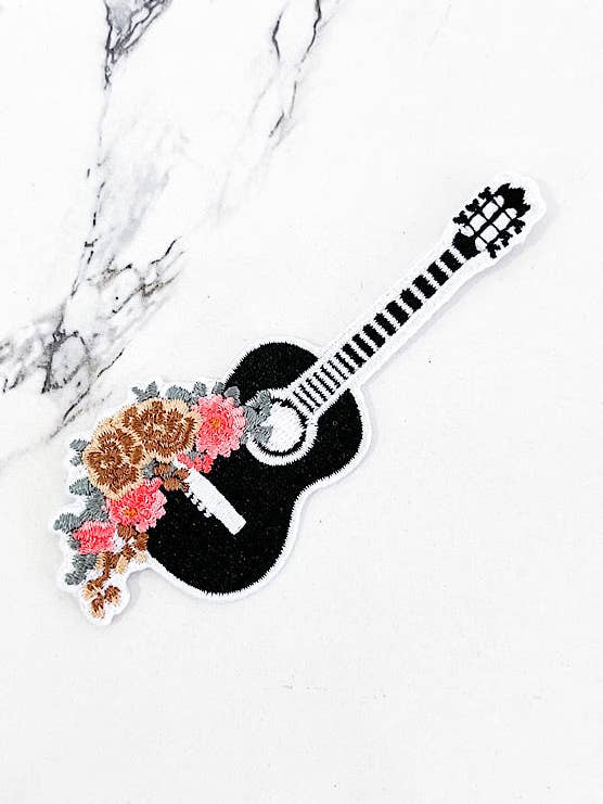 Floral Guitar Embroidered Patch for wholesale by Nash Grey