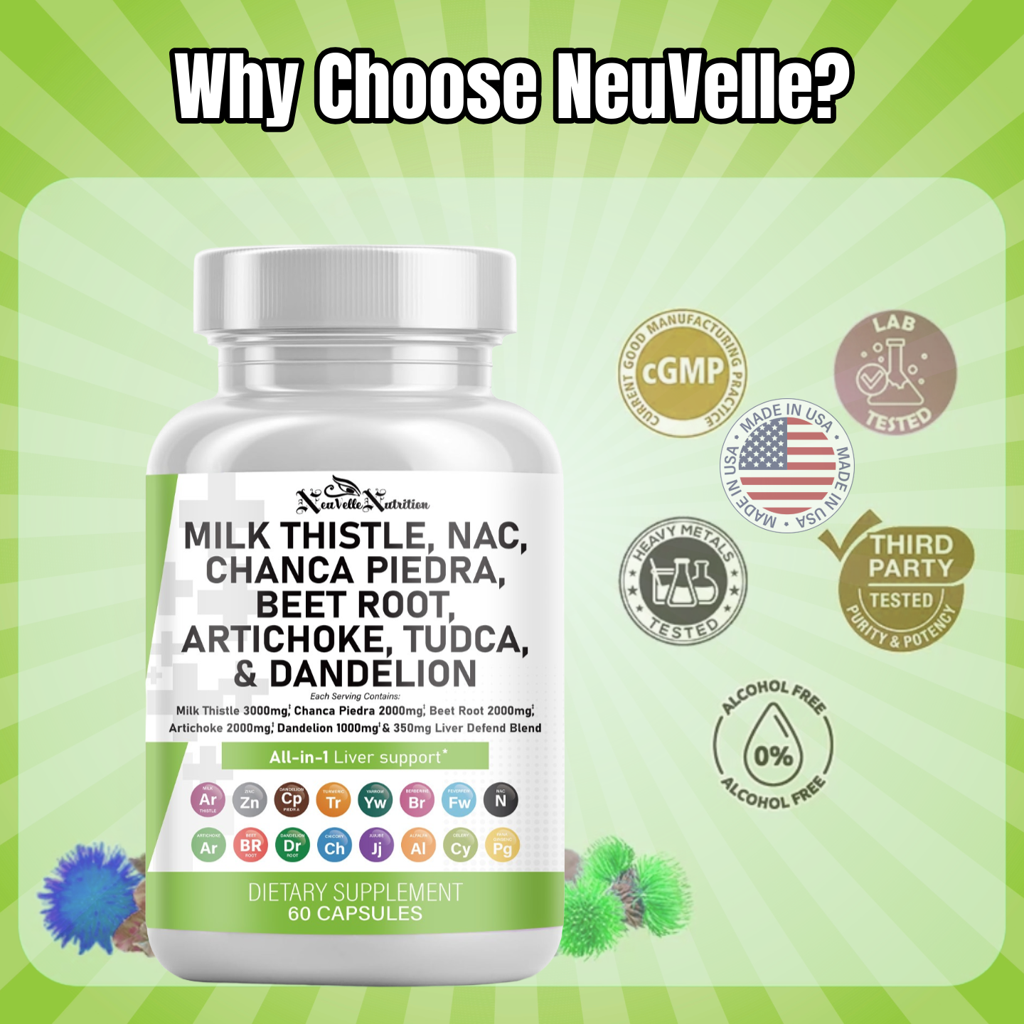 NeuVelle Nutrition - Wholesale Oral Supplement/Vitamin - NeuVelle Liver & Metabolic Detox Complex – All-in-1 Formula with Milk Thistle, NAC, Chanca Piedra, Beet Root, TUDCA, Artichoke, Berberine, Dandelion, Zinc, Turmeric & More – Advanced Liver, Digestion & Metabolism Support – 60 Vegan Capsules3