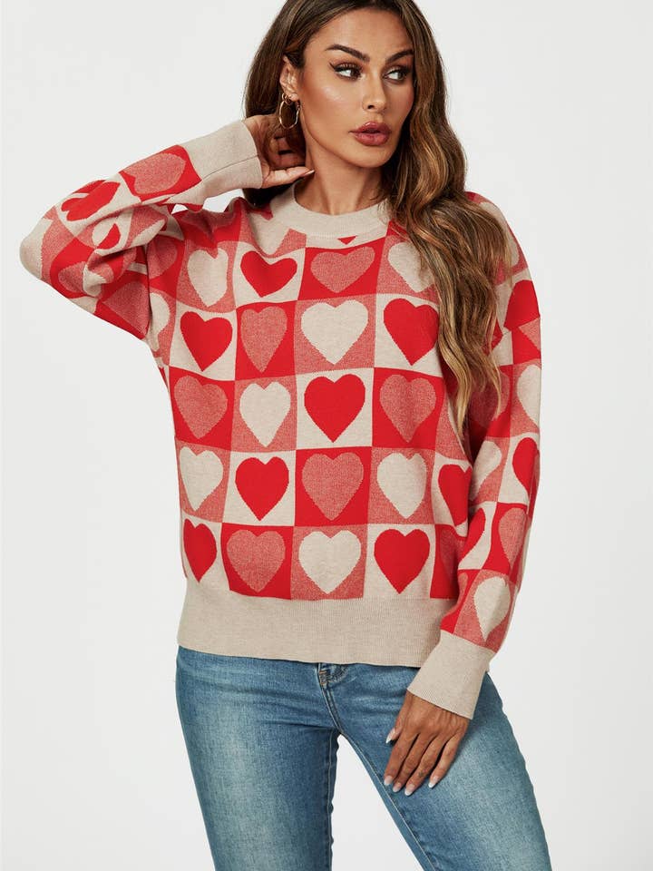 Heart Pattern Knitted Jumper In Red for wholesale by FS Collection (Germany)