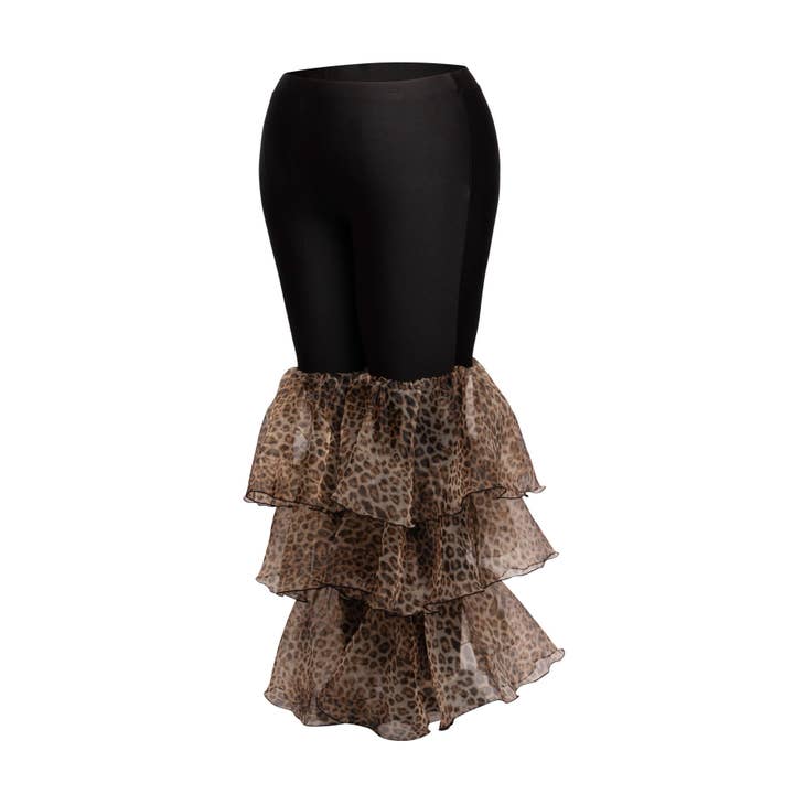 BLACK COMBO PLUS SIZE RUFFLE FLAIR STATEMENT LEGGINGS for wholesale on Faire1