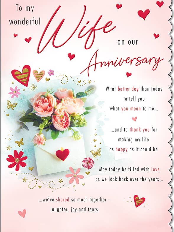 Biglietto di Anniversario, Anniv Moglie, Rose per la vendita all'ingrosso da parte di Piccadilly Greetings