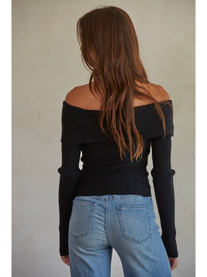 Black W1753 | Knit Sweater Off Shoulder Long Sleeve Top for wholesale on Faire