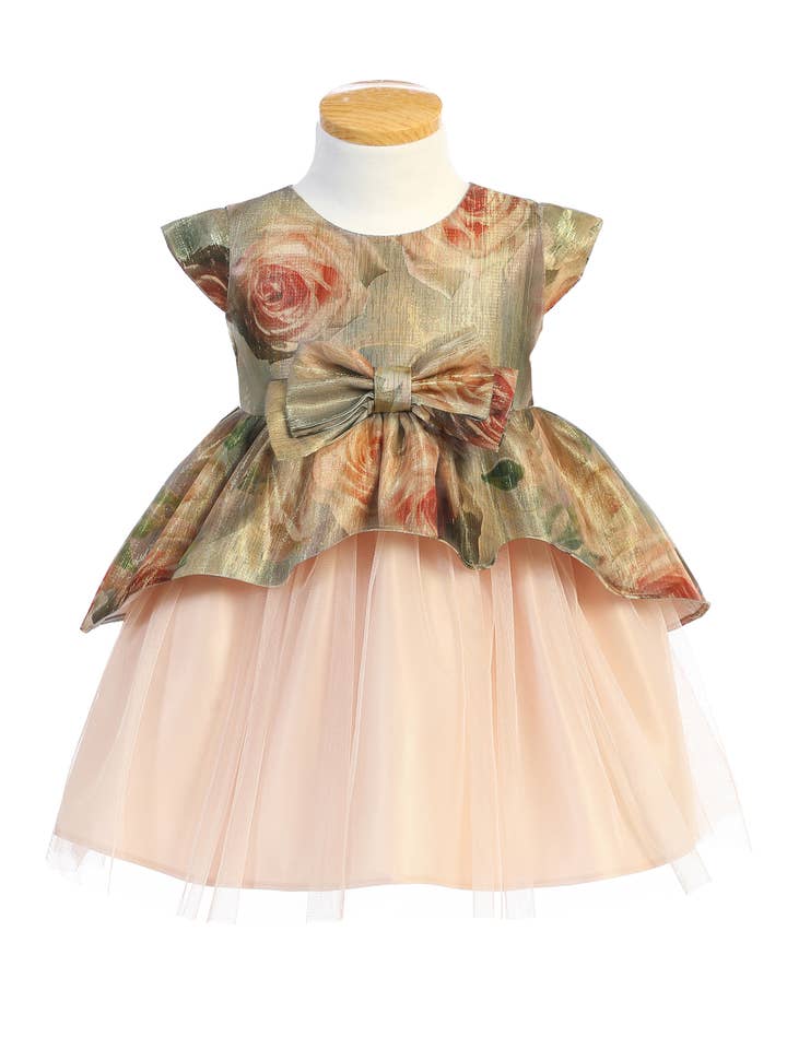 SKB819 - baby floral print peplum with satin & mesh for wholesale by Sweet Kids, Inc.