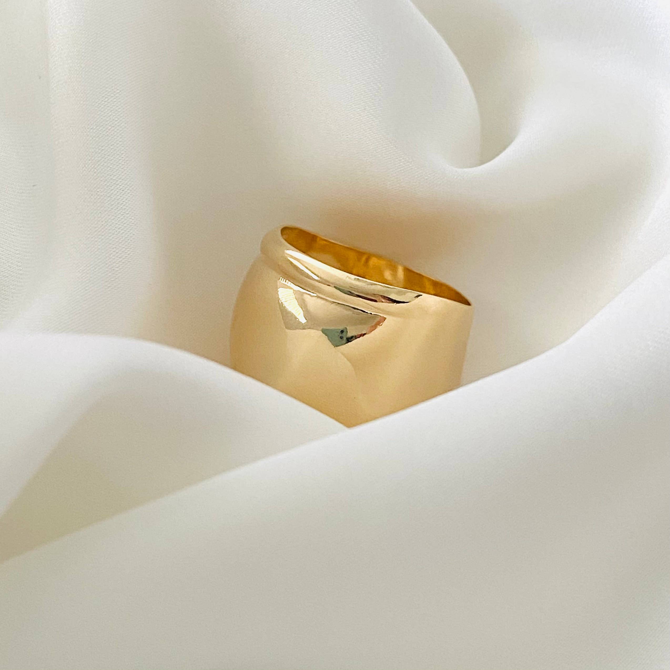 Housegoldjewelry - Vente Anneau/bague à empiler - Bague à bande épaisse, bague vintage en or, bague à cigares ronde, bague remplie d'or 18 carats, bague déclaration, bague empilable, bague large en or8