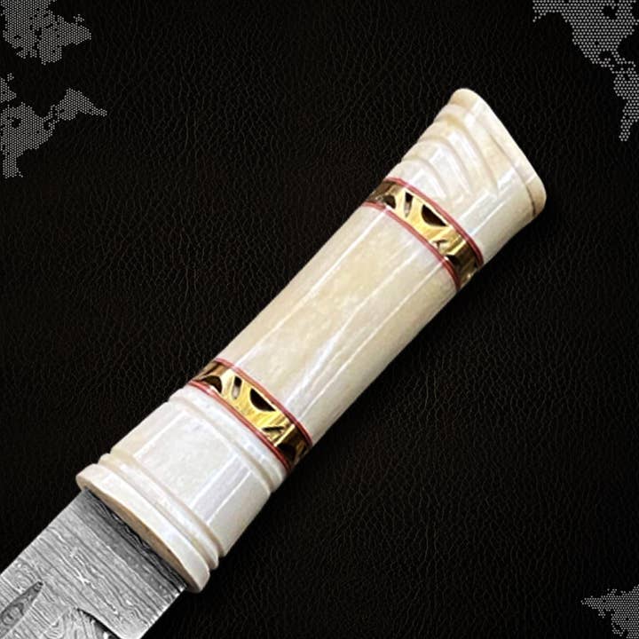 FH KNIVES - Wholesale Pocket Knife/Holder - 10' Bone handle damascus steel knife with leather sheath 2