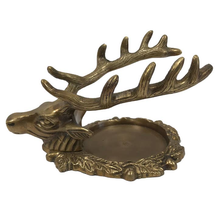 Madison Bay Co. - Historical Home Decor Reproductions - Wholesale Pen & Pencil Holder - 6-1/2" Antiqued Brass Stag Inkwell Stand w/wo Accessories