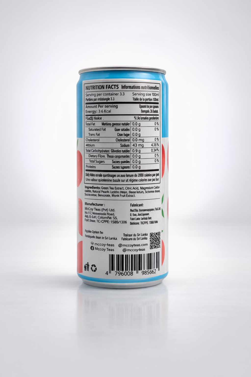 Mccoy Teas Canada - Wholesale Iced Tea - Peach Naturally Infused Ceylon Iced Tea (Zero Sugar) 12 Pack2