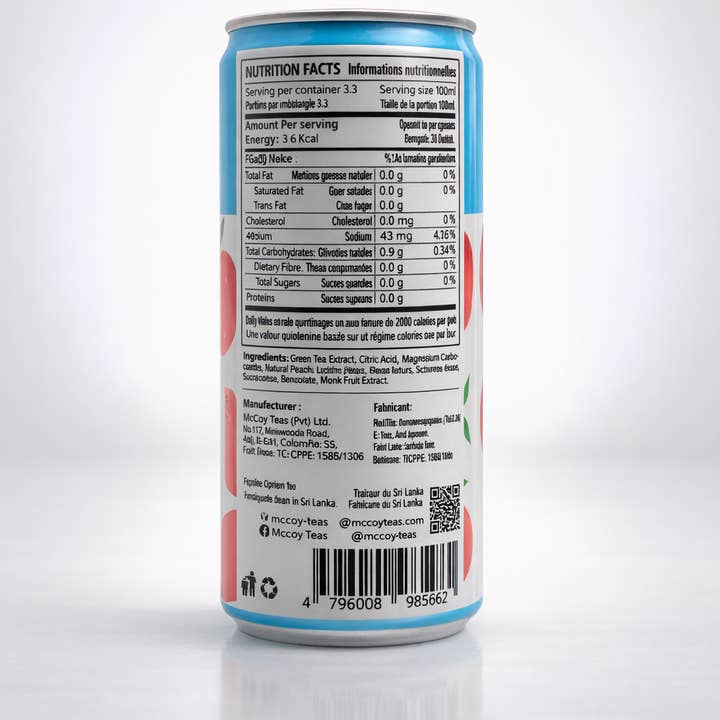 Mccoy Teas Canada - Wholesale Iced Tea - Peach Naturally Infused Ceylon Iced Tea (Zero Sugar) 12 Pack2