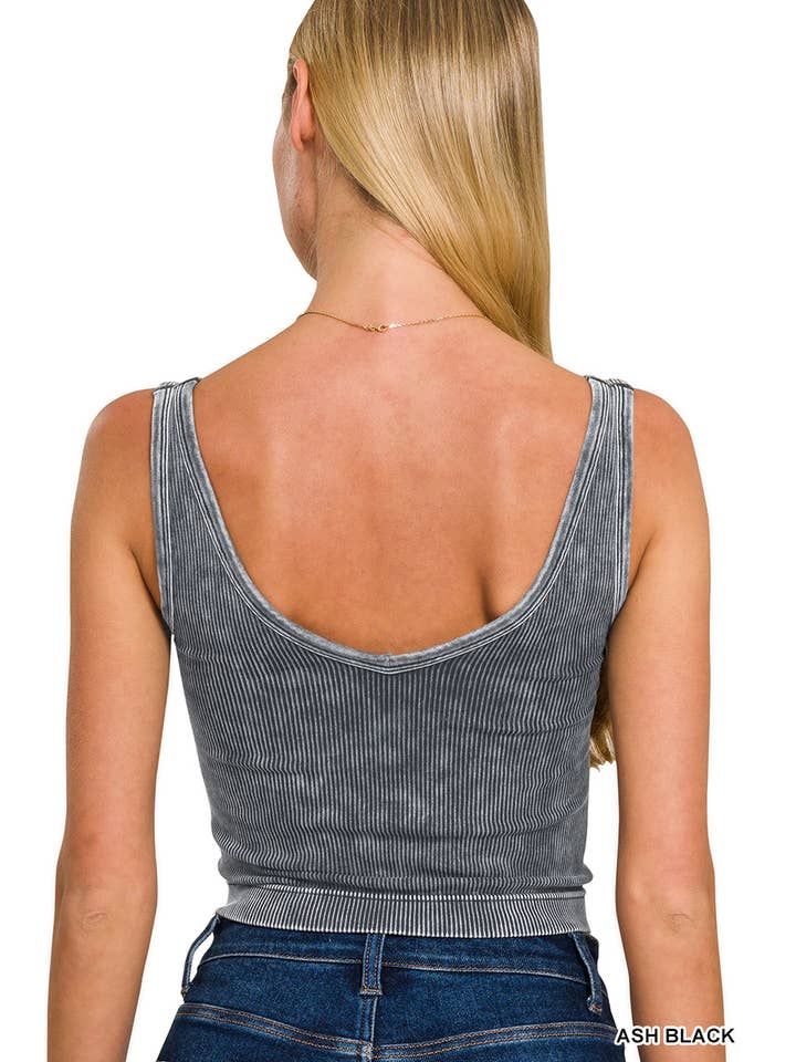 Vanilla Monkey - Wholesale Tank Top - Women's - 2 Way Neckline Washed Ribbed Cropped Tank Top