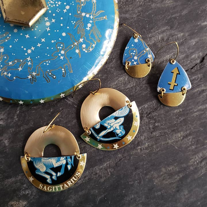 Astrology Collection - Repurposed Vintage Tin Earrings for wholesale by Verdilune