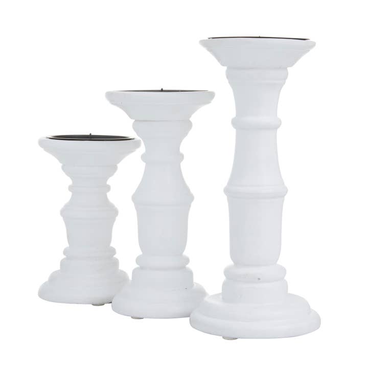 UMA Home Decor - Wholesale Candle Holder - Traditional White Mango Wood Candle Holder Set
