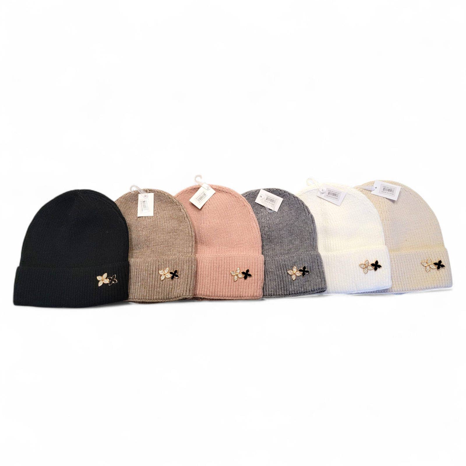 Crover - Wholesale Beanie - Women's - Adult Knit Beanie with Metal Flower Pin – 6 Color Assorted0