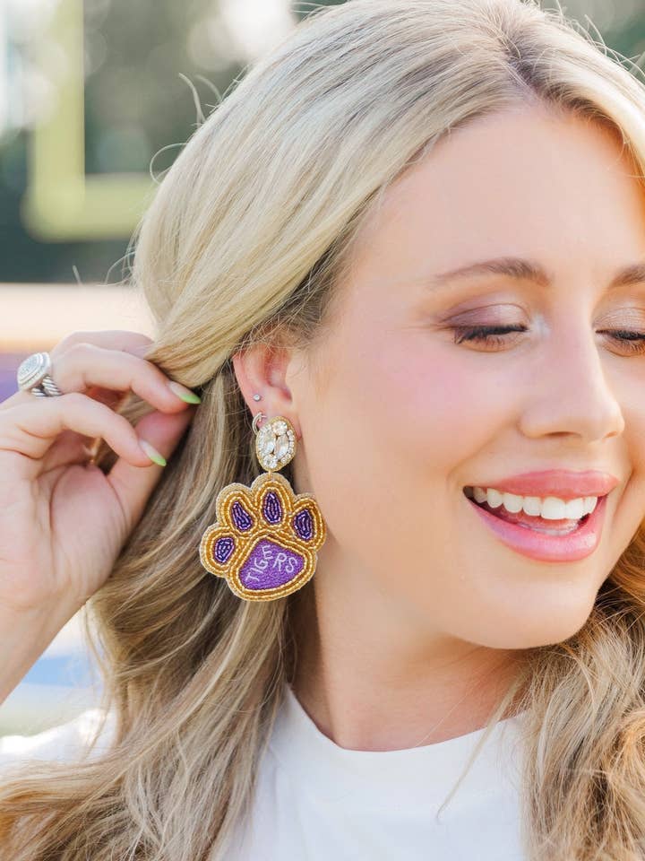 Purple/Gold Tiger Paws for wholesale by Taylor Shaye Designs