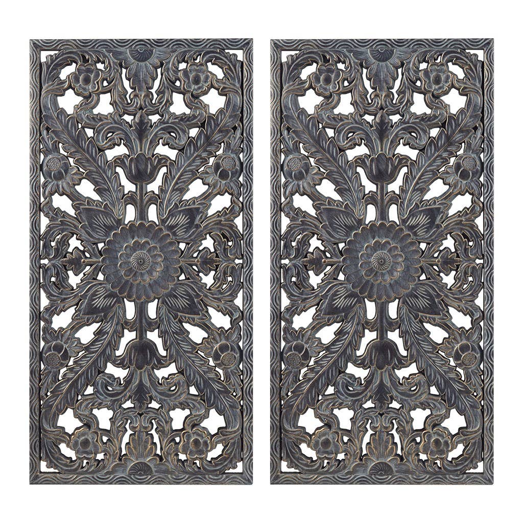 Olliix - Wholesale Gallery Wall Set - Antique Carved Wooden Boho Wall Art Decor, Dark5