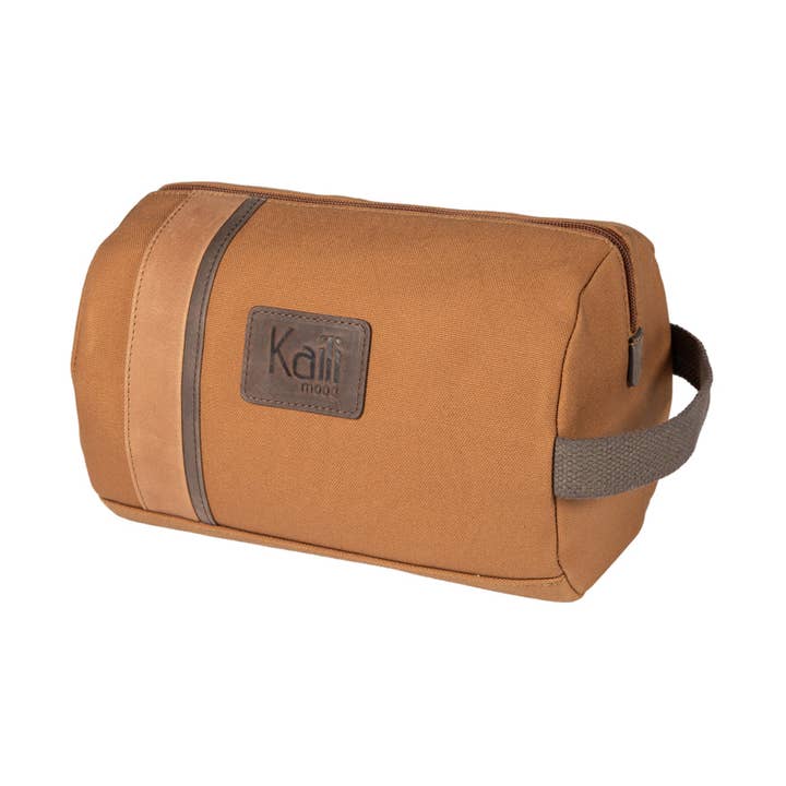 K2005UB | Beauty Case in 100% Cotton/Genuine Full Grain Leather Canvas, Naked. Leather color. Side handle. Zip closure. Dimensions: 25 x 15 x 17 cm. Packaging: TNT bag for wholesale by Kaili mood / RENATO BORZATTA - Italy since 1978 -