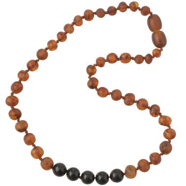 Cognac Baroque Amber Necklace Shungite for wholesale by The Natural Amber