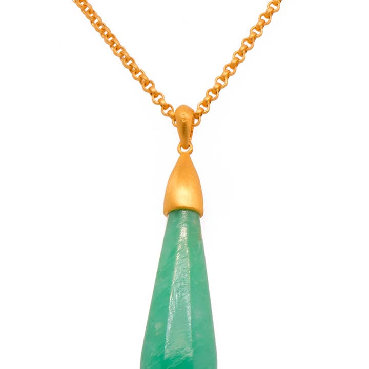 Chrysoprase Drop Cabochon Pendant 24K Gold Vermeil for wholesale by Joyla Jewelry