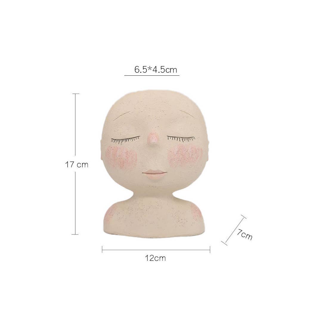 Ailly's garden - Wholesale Plant Pot - Blushing Face Planter Resin with Drainage Hole Closed Eyes6