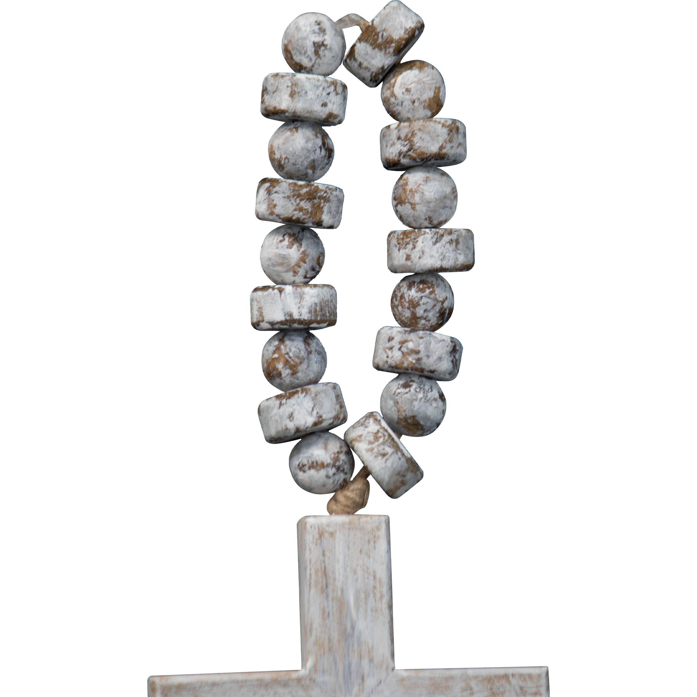 Foreside Home & Garden - Wholesale Wall Cross - Hudson White Brushed Wood Cross Beaded Hanger Wall Decor3