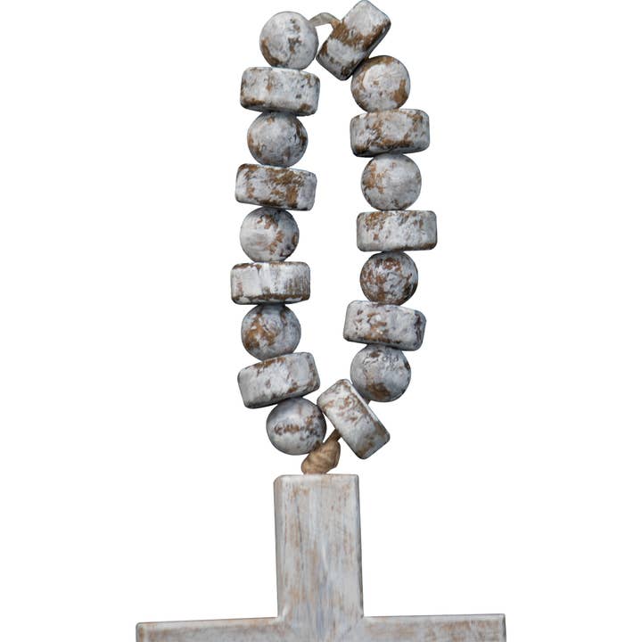 Foreside Home & Garden - Wholesale Wall Cross - Hudson White Brushed Wood Cross Beaded Hanger Wall Decor3