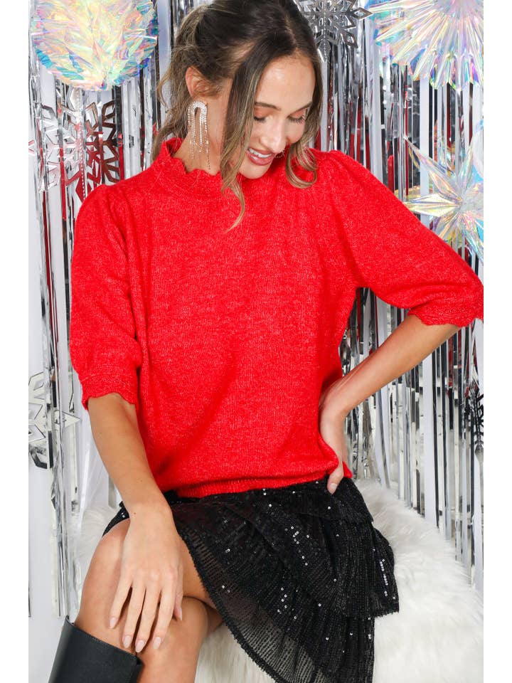 Vine & Love - Wholesale Knit Sweater - Women's - Scalloped Edge Detailing Soft Cozy Knitted Sweater VT8273123