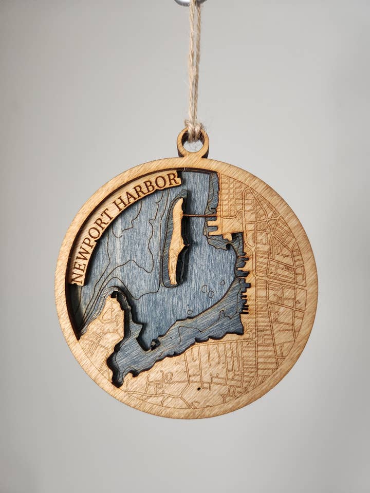 Newport Harbor, Newport | bathymetrisches 3D-Ornament für den Großhandel von Coastal Carve Engravings