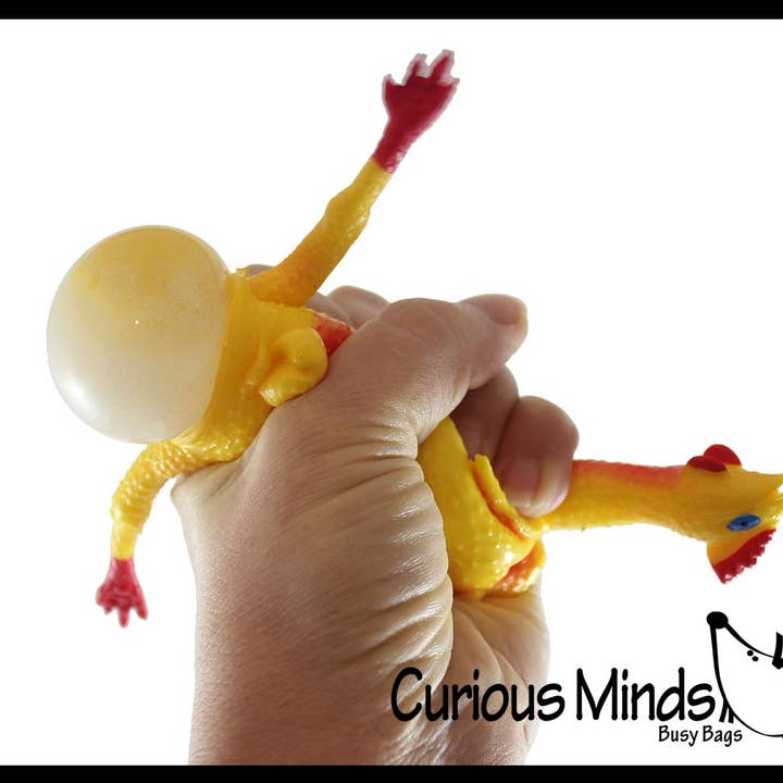 Curious Minds Toys - Wholesale Fidget Toy - Kids - 1 Large 7" Egg Laying Stretchy Rubber Chicken That Lays An E2
