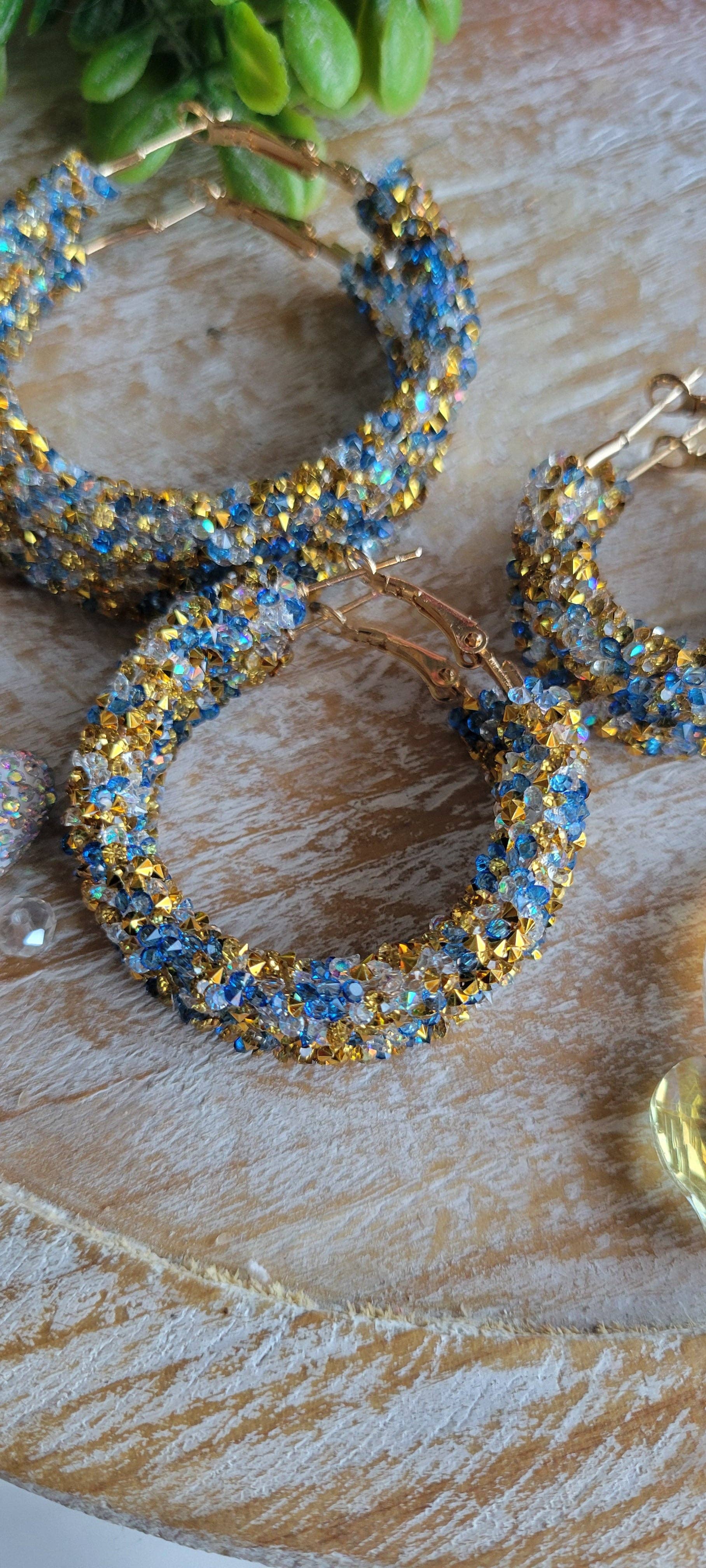 JEMdesigns - Wholesale Dangle Earrings - Blue and Gold Glitter Earrings1