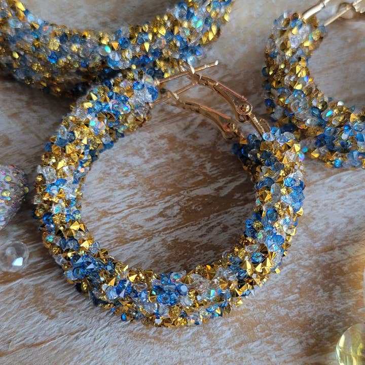 JEMdesigns - Wholesale Dangle Earrings - Blue and Gold Glitter Earrings1