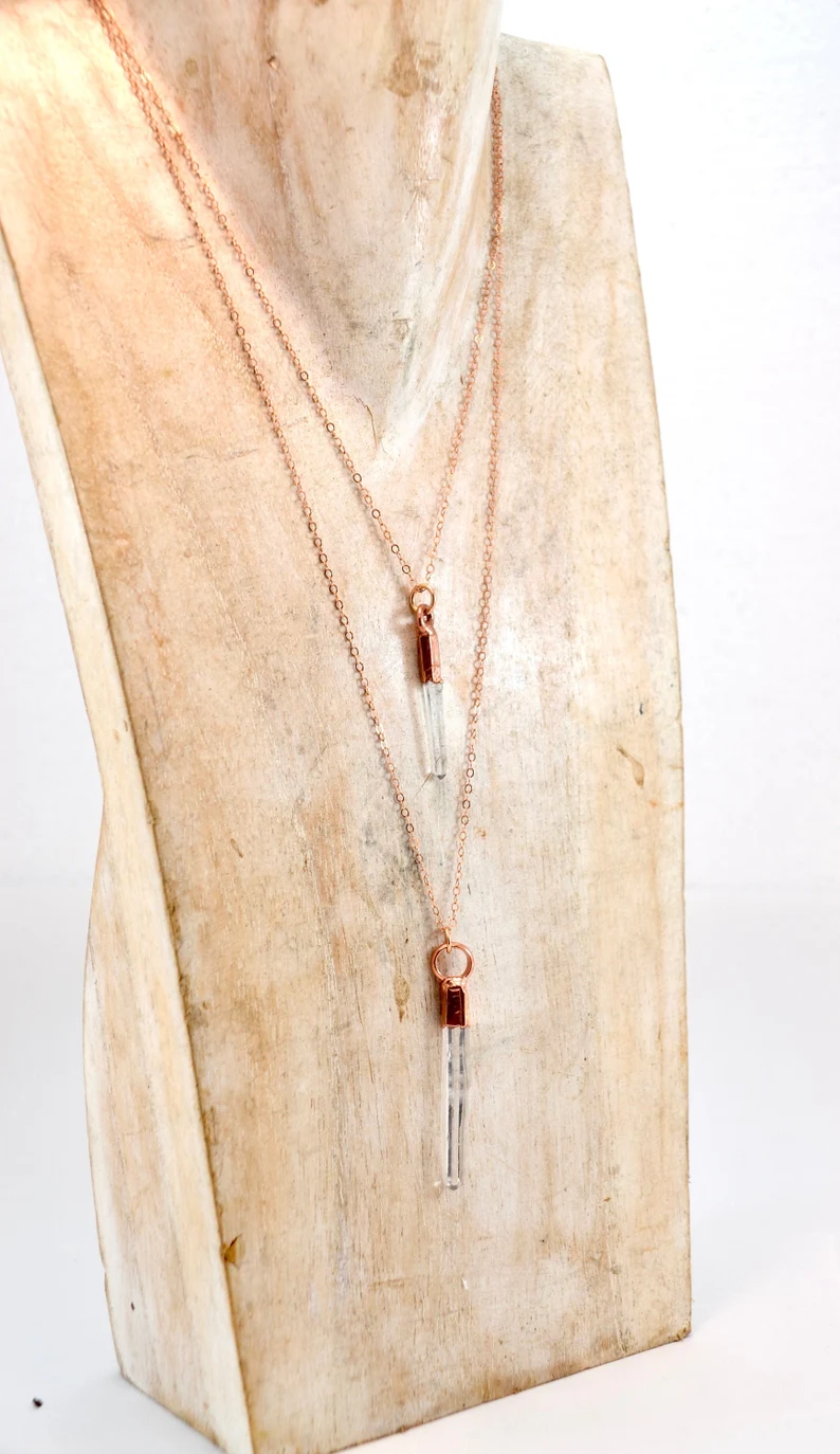 Daddy Daughter Jewelry - Wholesale Pendant/Charm Necklace - Raw Clear Quartz Point Necklace | Copper & 14K Rose GF|1