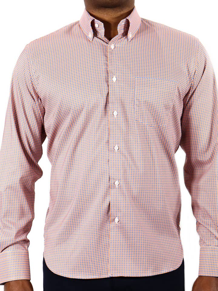 American Heritage - Wholesale Button Down Shirt - Men's - White, Orange & Blue Check (Big & Tall)3