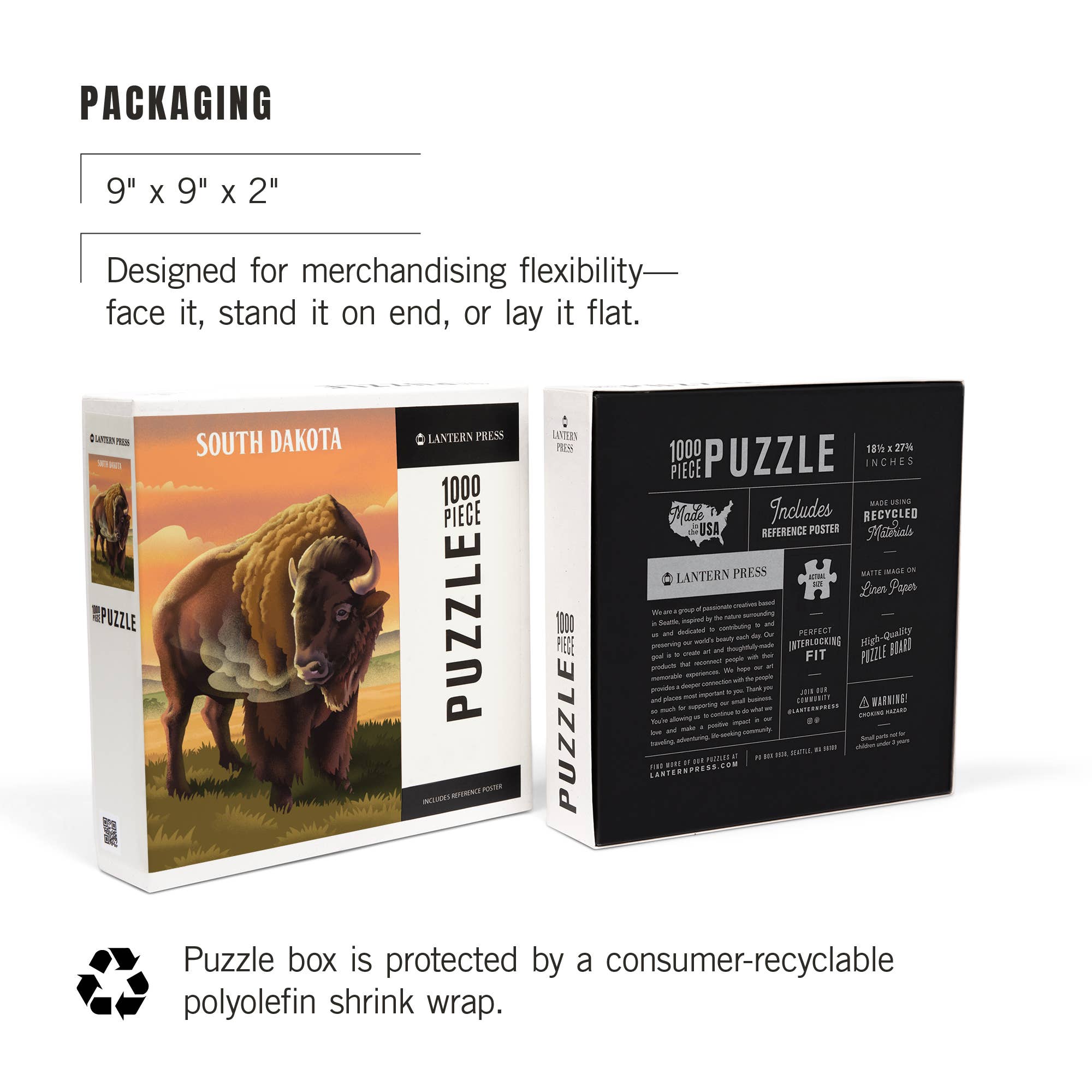 Lantern Press - Venta al por mayor Puzle - Adultos - ROMPECABEZAS DE 1000 PIEZAS: Dakota del Sur, litografía, vida silvestre, bisonte7