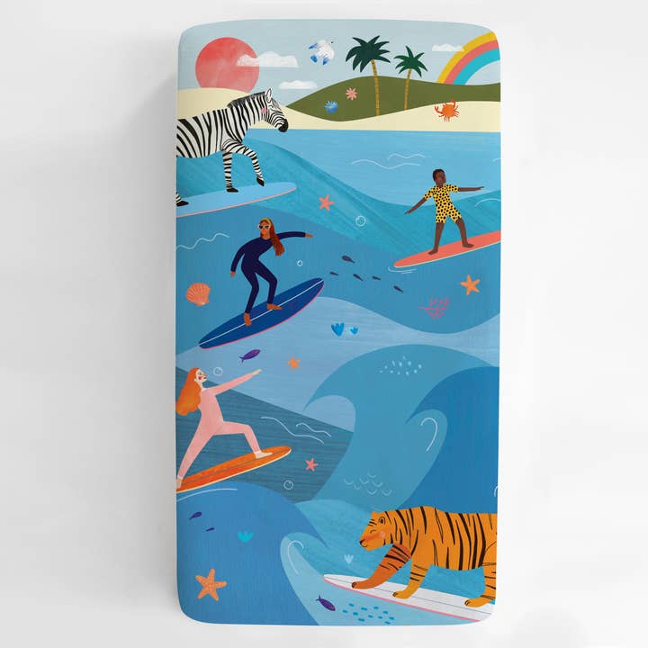 Rookie Humans - Wholesale Cot/Crib Sheets - Cotton Sateen Crib Sheet: Surfing Safari