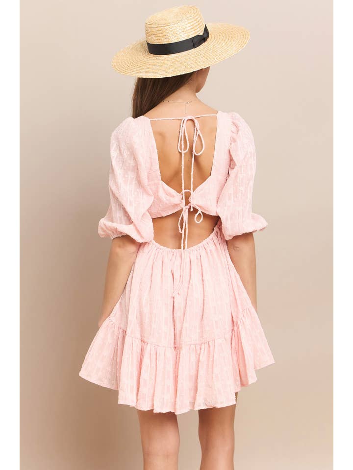 WISTERIA LANE - Wholesale Dress - Women's - SQUARE NECK A-LINE BABYDOLL DRESS W/BACK TIES PINK