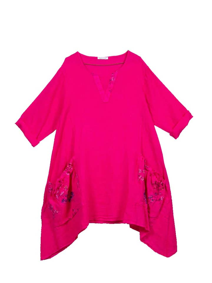 Claudia Linen Dress in Hot Pink for wholesale by Caposhie