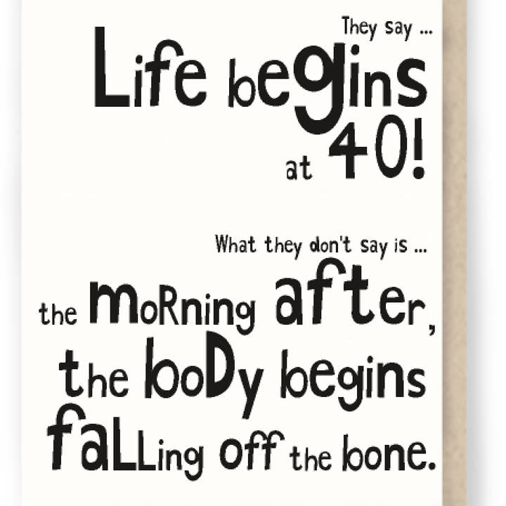 Hit and Run Greetings - Wholesale Birthday Card - Begins at 40: Funny Aging 40th Birthday Card
