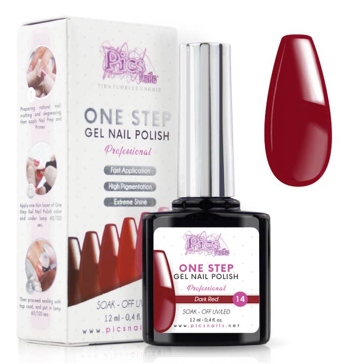 Semipermanent nail polish One Step Dark Red Clear 14 - 12 ml | Semipermanent 3in1 UV/LED Ultra Glossy for wholesale by Pics Nails